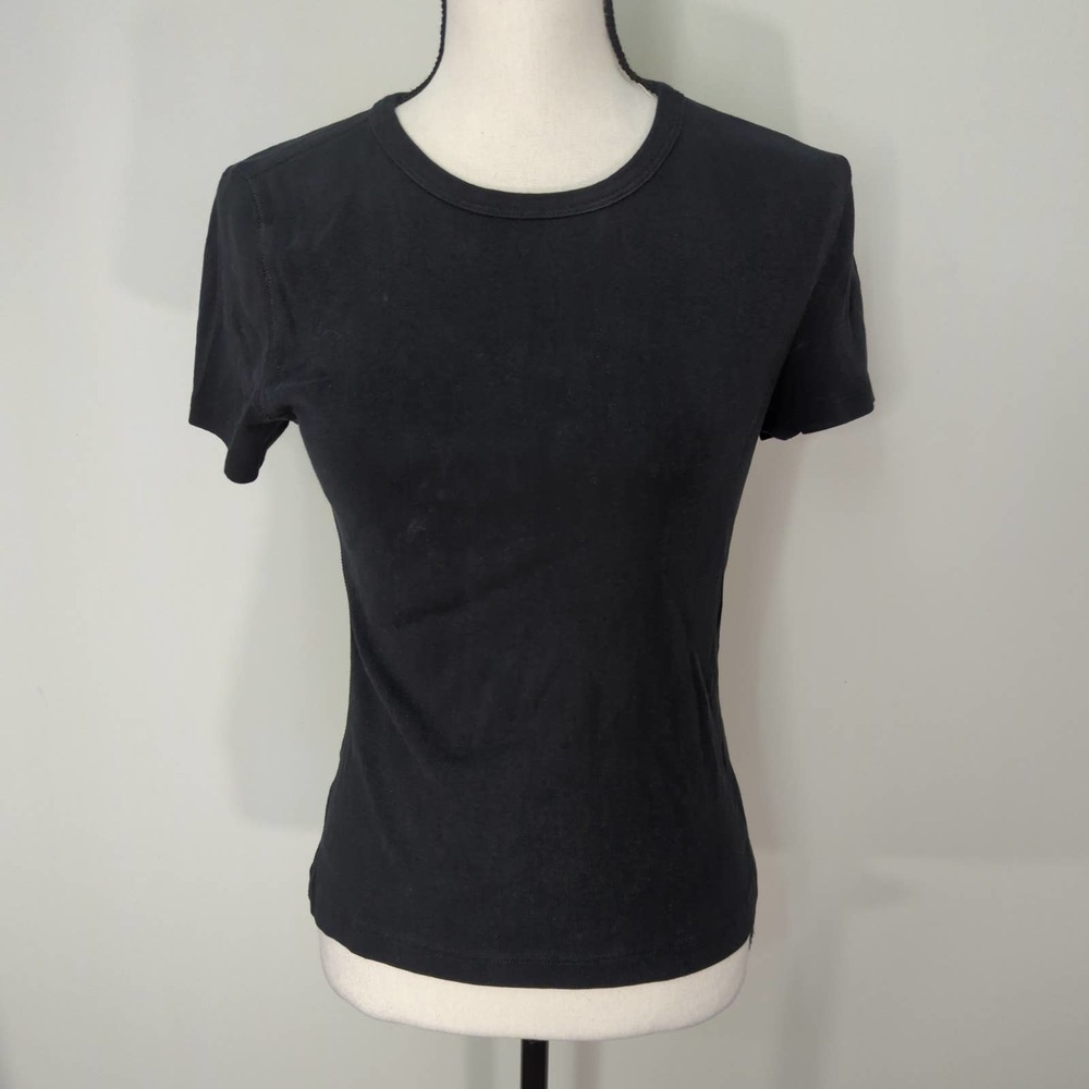 Anthropologie Lilla P 100% Cotton Black Short Sleeve‎ Black Top Medium